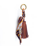 Bag charm tassel with twilly scarf design in tan