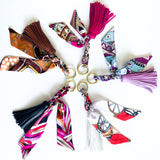 Bag charm tassel with a twilly scarf in all the colors