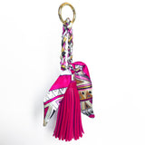 Bag charm tassel with a twilly scarf in hot pink fuchsia