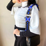 Leather bag Strap blue tapestry in leather made in Italie, shoulder