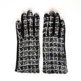 Fashionable and affordable black and white tweed design faux-suede gloves