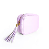Light purple lilac camera leather bag, made in Italy side