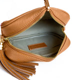 Orange camera leather bag, made in Italy, inside