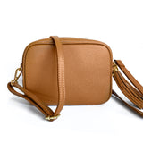 Orange camera leather bag, made in Italy, strap