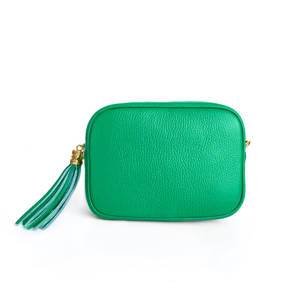 Bright green camera leather bag, made in Italy
