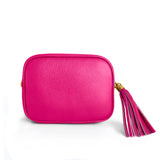Fuchsia pink camera leather bag, made in Italy
