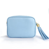 Light sky blue camera leather bag, made in Italy