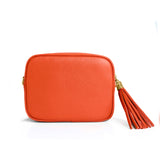 Orange camera leather bag, made in Italy