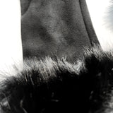 Black fashionable and affordable faux-fur gloves with stretchy faux-suede details