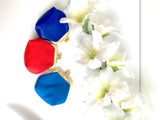 Display of the Electric blue, light blue and pomegranate red Lamb Leather coin purse with white flowers