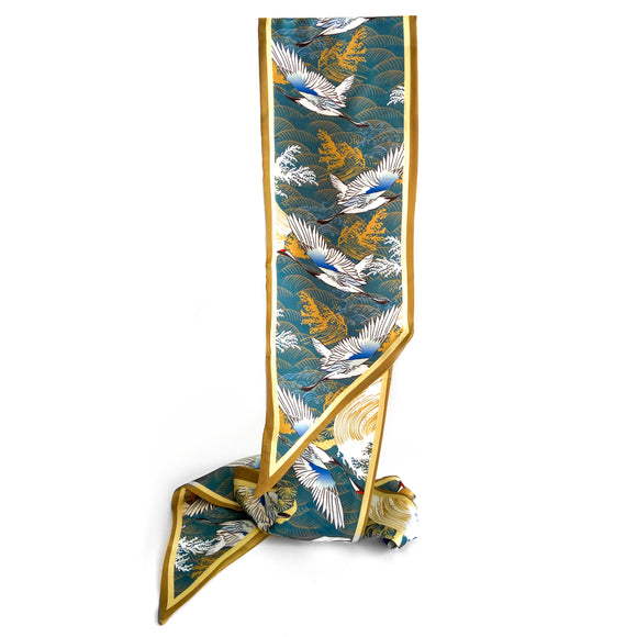 Satin scarf with Japanese stork design