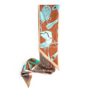 Satin scarf blue and beige