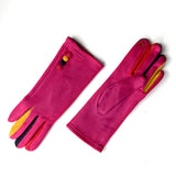 Gloves velvet multicolor pink front back