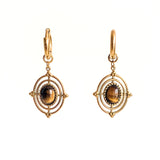 Gold hoop medallion Eye of tiger gemstone, made with high quality stainless steel front