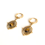 Gold hoop medallion Eye of tiger gemstone, made with high quality stainless steel flat