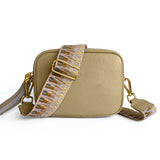 Beige camera leather bag, made in Italy, with additionnel tweed strap