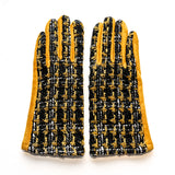 Fashionable and affordable tweed design mustard faux-suede gloves