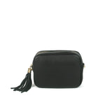 Black camera leather bag, made in Italy