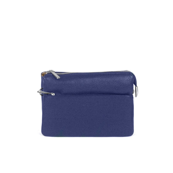 Multicompartment leather bag in grainy blue