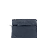 Multicompartment leather bag in smooth navy blue