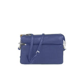Multicompartment leather bag in grainy blue strap 