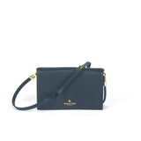Leather luxe compartment bag in navy blue strap 