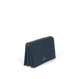 Leather luxe compartment bag in navy blue side