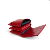 Practical leather coin/card holder red stretch