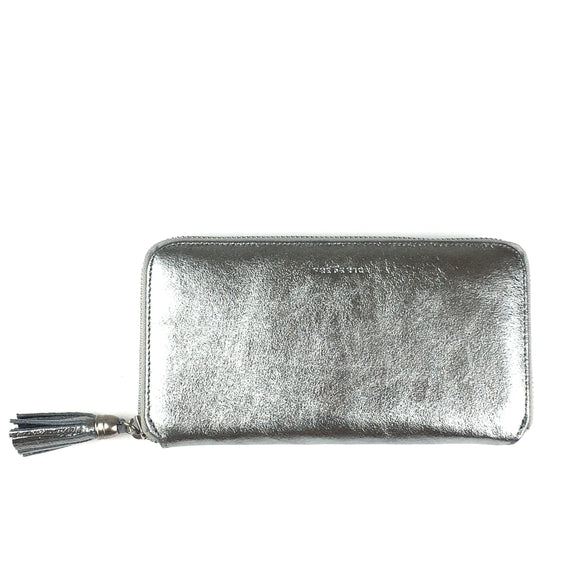 Leather wallet tassel Silver 