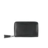 Small leather wallet tassel black 