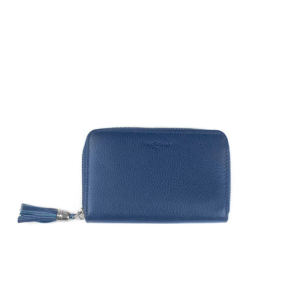 Small leather wallet tassel blue
