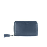 Small leather wallet tassel navy blue