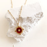 Agate medallion necklace, made with high quality stainless steel and fire red Agate gemstone plaster