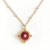 Agate medallion necklace, made with high quality stainless steel and fire red Agate gemstone 