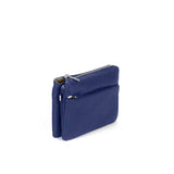 Multicompartment leather bag in grainy blue side