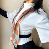 Satin scarf blue and beige worn