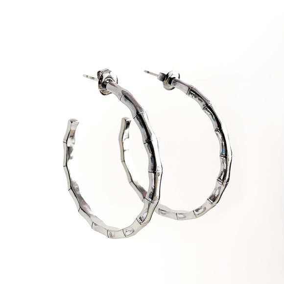 Silver Hoop Earrings with bamboo design, made with high quality stainless steel 