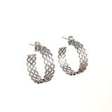 Silver hoop earrings with lace design, made from high quality stainless steel