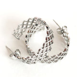 Silver hoop earrings with lace design, made from high quality stainless steel, detail