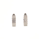 Silver hoop earrings with lace design, made from high quality stainless steel, front