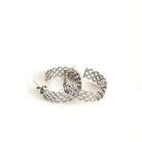Silver hoop earrings with lace design, made from high quality stainless steel, flat