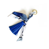 Bag charm tassel with a twilly scarf in blue