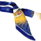 Satin twilly scarf, midnight blue impressionist design, detail