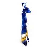 Satin twilly scarf, midnight blue impressionist design, side knot
