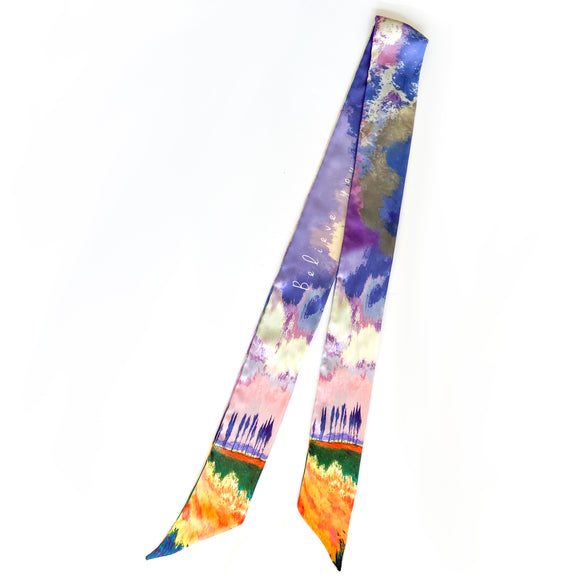 Twilly satin scarf, with pastel impressionist design